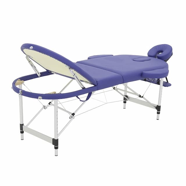 Массажный стол складной MED-MOS JFAL03 3-х секционный, овал, алюминиевая рама, синий