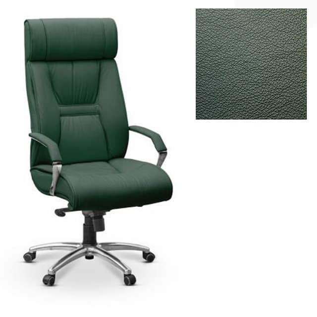 Кресло руководителя Юнитекс Олимп X с хромом натуральная кожа с компаньоном зеленая NL30